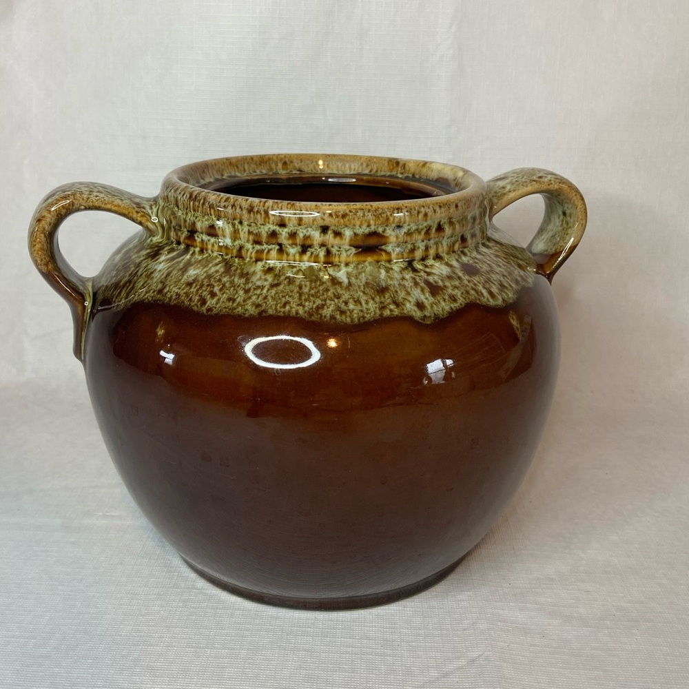 Brown Drip Bean Pot Casserole w/o Lid Unmarked 1 qt. Brown Cream Spatter Glossy